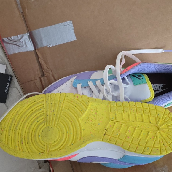 Size 10.5 Women/9 MenNike Dunk Low-Top Sneakers in White with Pastel - Picture 5 of 6